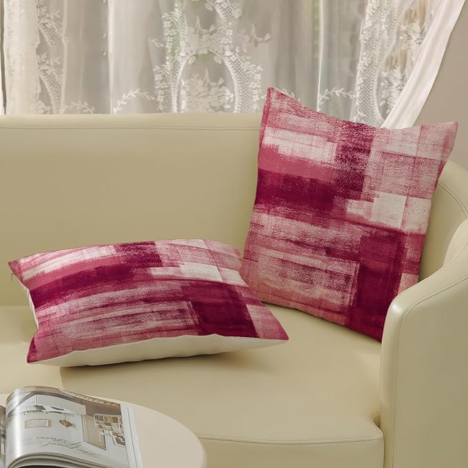 Boho Pillow Covers 18x18 Pack of 2 Hot Pink Art Painting Decorative Throw Pillow Covers Outdoor Decor Bohemian Abstract Modern Decor Pillowcase Farmhouse Linen Cushion Case for Couch Sofa