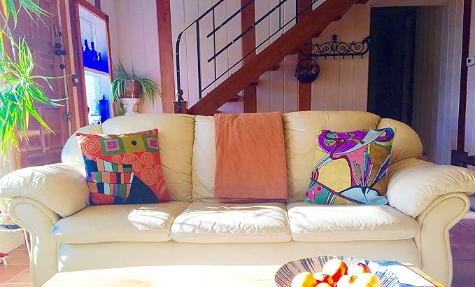 Klimt Orange Modern Throw Pillow Cover | Orange Abstract Pillow | Modern Couch Pillow | Contemporary Throw Pillows | Modern Outdoor Pillow | Mid Century Chair Cushions | Handmade Wool Size 18x18