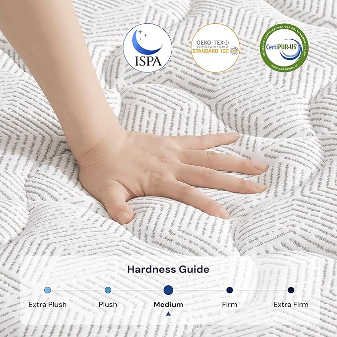 VKT 14 Inch Queen Hybrid Mattress - Medium Firm Feel Back Support, Mattress in a Box with Individual Pocket Springs, Cooling Memory Foam for Pressure Relief with CertiPUR-US Certified
