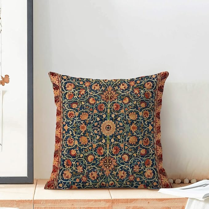 Boho Floral Pillow Covers 20x20 Set of 2, William Morris Flower Pattern Design Decorative Throw Pillows Bohemian Vintage Farmhouse Cushion Pillow Covers for Sofa Couch Bed Outdoor Decor