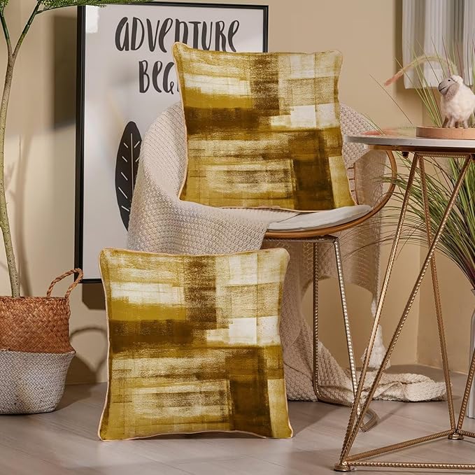 Yellow Brown Throw Pillow Covers 18x18 Set of 2, Abstract Art Decorative Throw Pillow Covers Modern Abstract Soft Polyester Pillowcase Outdoor Cushion Cover for Sofa Couch Farmhouse Room Bed