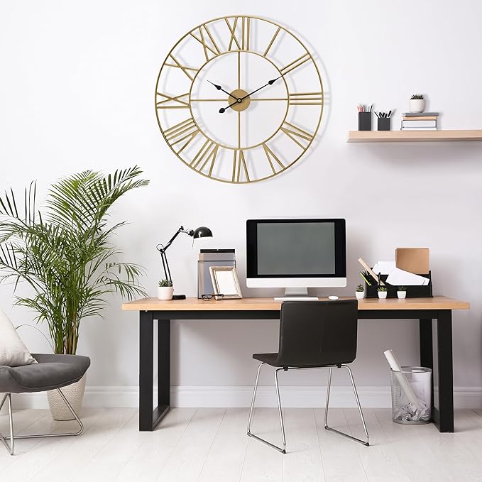 Sorbus Large Wall Clock for Living Room Decor – Easy to Hang 16-Inch Big Wall Clock – Metal Wall Art for Kitchen, Bedroom, Home, Office – Analog Decorative Wall Clock (Silver)