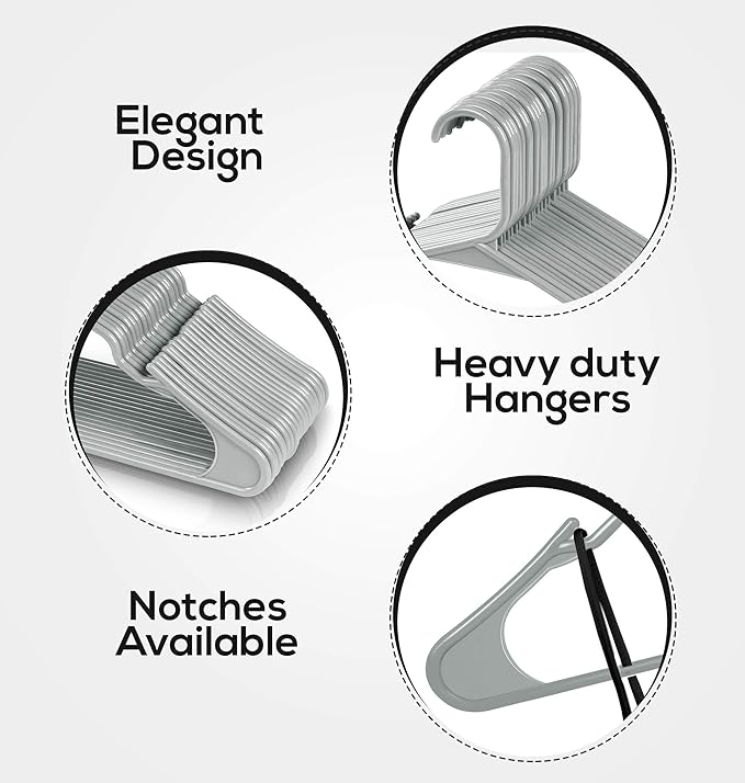 Utopia Home Plastic Hangers 50 Pack - Perfect Space Saving Clothes Hanger - Durable and Strong - Perfect Closet Organizers with Shoulder Grooves (Grey)