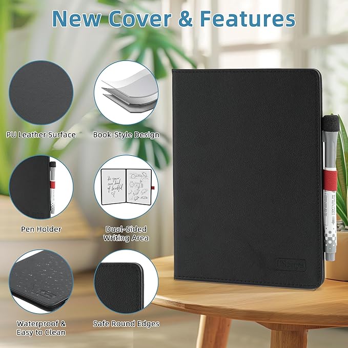 Double-Sided White Board - A5 Portable Whiteboard - Ultra-Thin 0.3" Small Dry Erase Board with 1 Marker & Anti-Ghosting Surface | Magnetic-Ready | Mini Foldable for Office,Home,Meeting(Black)