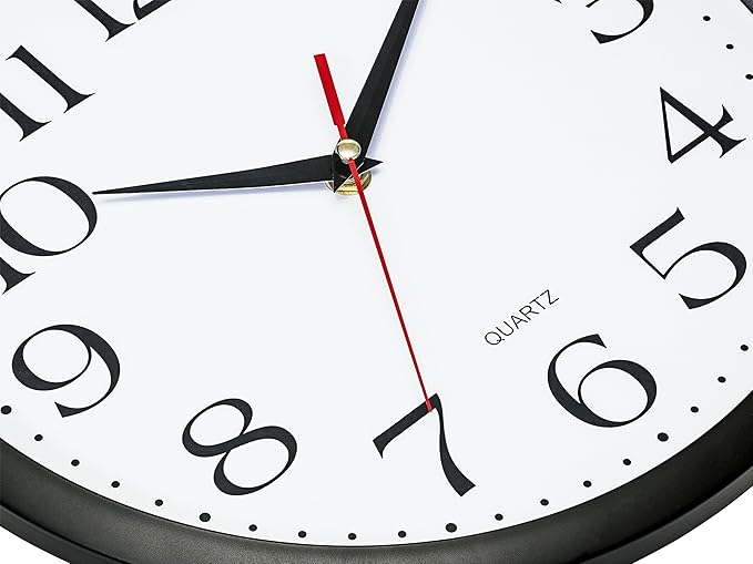 Bernhard Products Black Wall Clock Silent Non Ticking, 12 Inch Quality Quartz Battery Operated Round Easy to Read Home/Office/Kitchen/Classroom/School Clock Sweep Movement