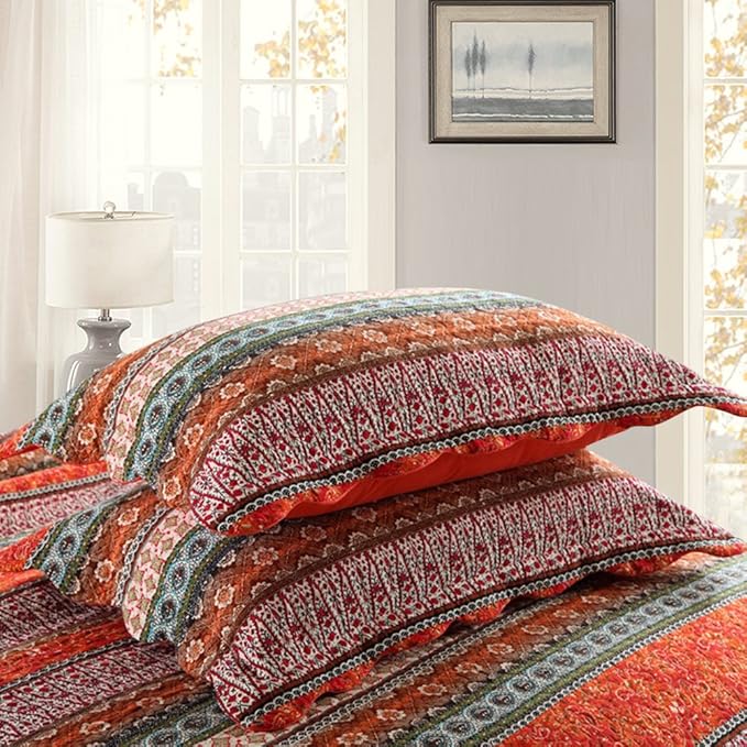 NEWLAKE Quilted Cotton Bed Pillowcases,Striped Classical Style, 2 Pieces, 20x36 Inch