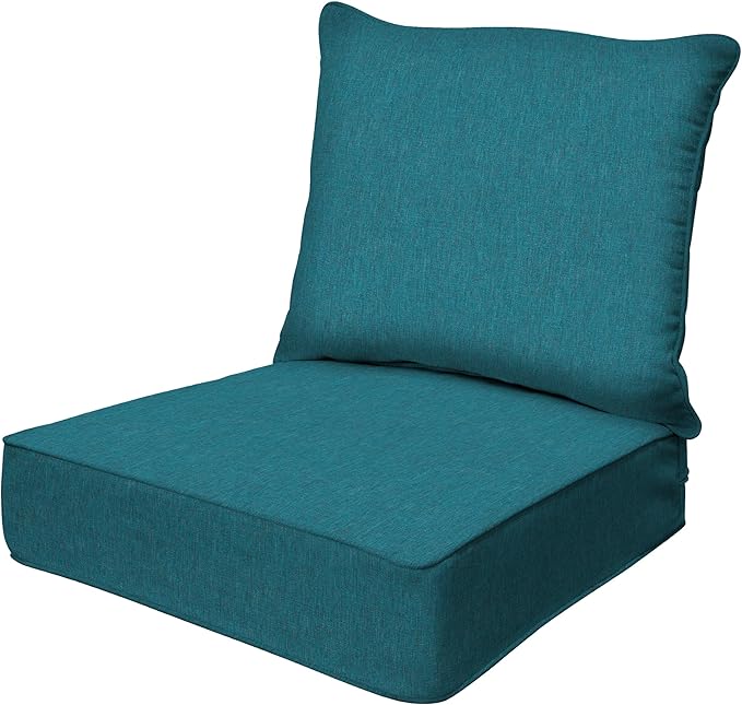 Honeycomb Outdoor Deep Seat, 24 x 23, Textured Solid Teal Chair Cushion for Patio Furniture