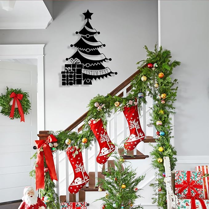 Personalized Christmas Tree Metal Sign, Custom Signs Outdoor Metal Wall Decor, Merry Christmas Tree Signs Wall Decoration for Home Living Room, Bedroom, Office, Garden, Porch