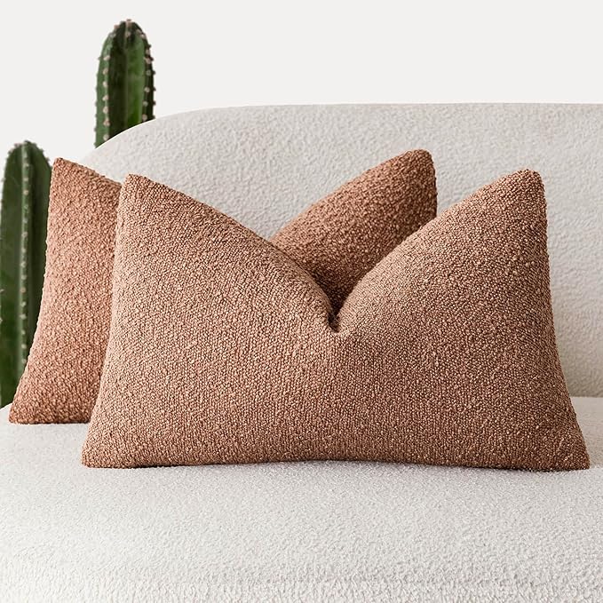 Foindtower Pack of 2 Textured Boucle Throw Pillow Covers Accent Solid Decorative Lumbar Pillow Cases Cozy Couch Cushion Case for Chair Sofa Bedroom Living Room Home Decor 12x20 Inch Dusty Orange Hazel