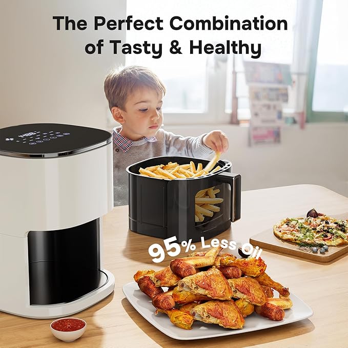 Simple Deluxe Air Fryer - 6.34 QT Digital Airfryer with Visible Window, 12 Presets Functions, Nonstick and Dishwasher-Safe Basket, 1700W, Beige
