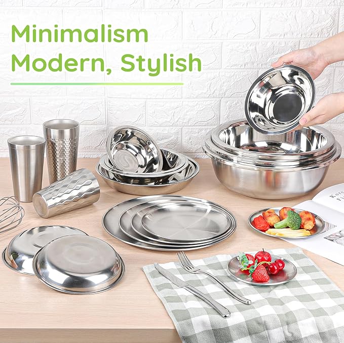 304(18/8) Stainless Steel Mixing Bowls for Kitchen, 4 Pack 8.7" 34.88 fl.oz Metal Mixing Bowls Set Stackable for Baking Serving Cooking Food Prep Storage Dishwasher Safe Lightweight