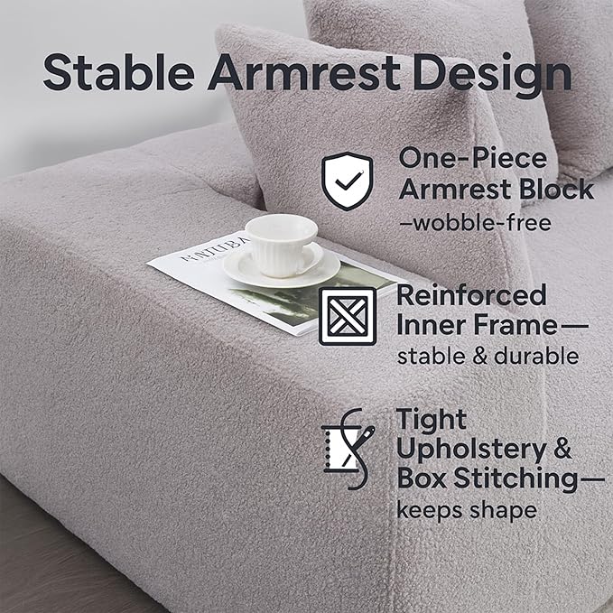 KEIKI L-Shape Cloud Sectional Sofa, 96” Modern Modular Boneless Couch with Left Chaise Lounge, Upholstered Couches for Living Room Bedroom, Light Grey