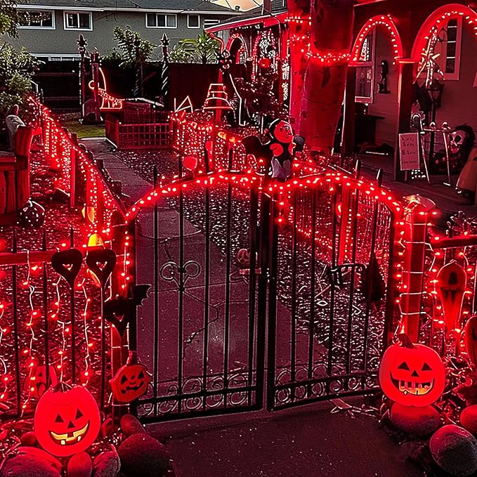 JMEXSUSS Red Christmas Lights Outdoor Indoor, 66ft 200 LED Red String Lights Clear Wire, 8 Modes Xmas Twinkle Fairy Light Plug in for Tree Room Party Christmas Decorations