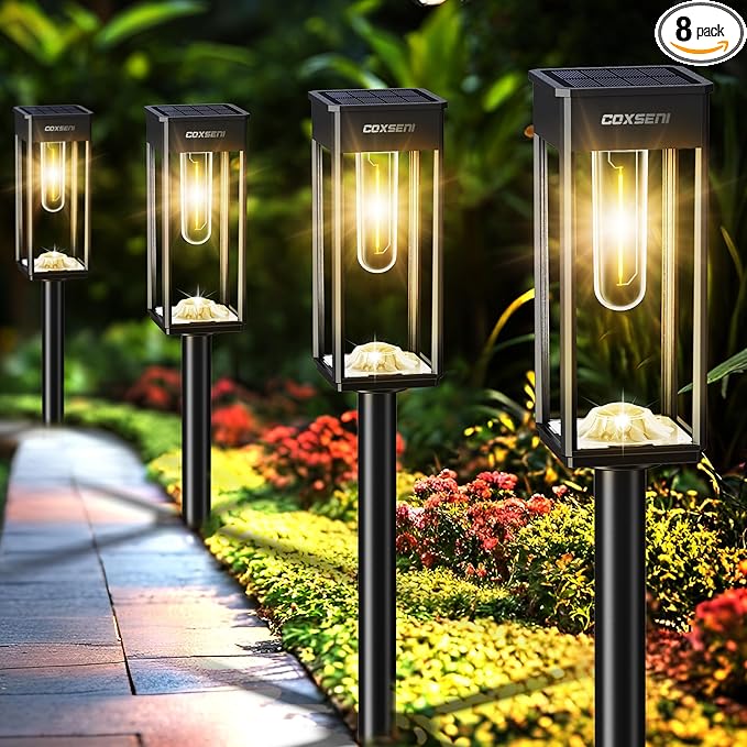 Solar Pathway Lights Outdoor 8 Pack, Waterproof IP65 Solar Powered Walkway Lights, 40LM Bright Outdoor Path Lighting for Landscape, Yard, Garden, Driveway, Warm White