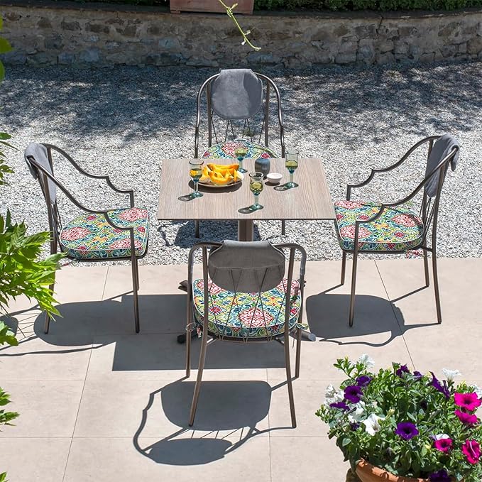 Set of 4 Outdoor Chair Cushions 19"x19"x2",Water Repellent Dining Seat Cushion with Ties and Removable Covers, Chair Cushions for Indoor and Patio Furniture, Damask Red