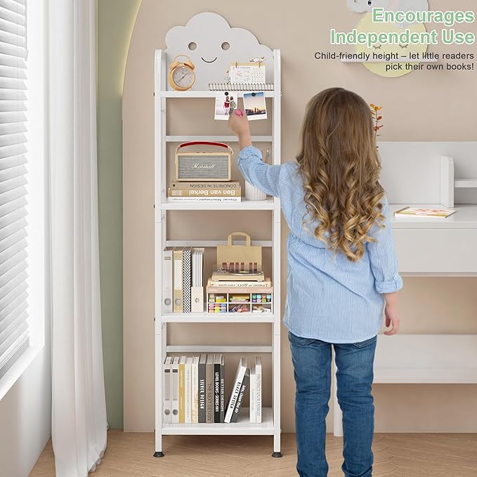 UMDONX 4-Tier Cloud Kids Bookshelf, Cute Nursery Bookcase & Toy Storage Organizer for Toddlers, Bedroom & Playroom, White