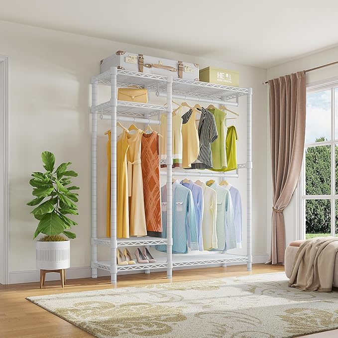 VIPEK V2S Heavy Duty Clothes Rack 4 Tiers Wire Shelving Garment Racks with 3 Hanging Rods Compact Freestanding Closet Metal Closet Rack, Max Load 700LBS, White