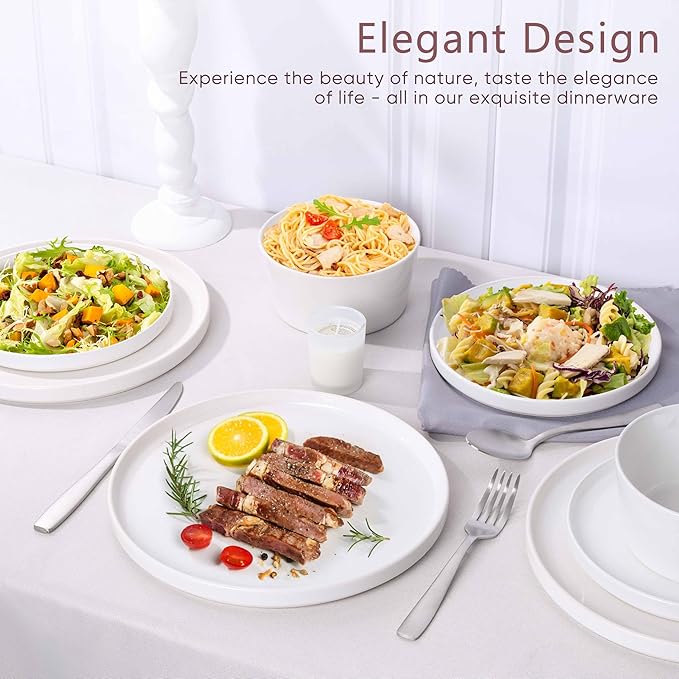 Herogo 18 Pieces Stoneware Dinnerware Dishes Set for 6, Dinner Plates and Bowls Sets, Reactive Glaze, Chip & Crack Resistant, Microwave & Dishwasher Safe, Speckled White