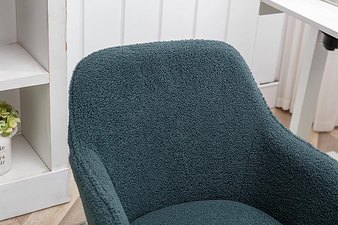 Goujxcy Fluffy Desk Chair, Faux Fur Vanity Chair Swivel Office Chair for Girls Women, Height Adjustable Cute Teddy Furry Makeup Chairs for Bedroom Home Office