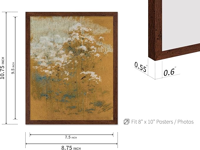 Poster Master Vintage Wild Flowers Poster - Retro Tonal Botanical Painting Print - Abstract Art - Floral Art - Farmhouse Art - Aesthetic Flower Shop or Living Room Wall Decor, 8x10 Brown Framed
