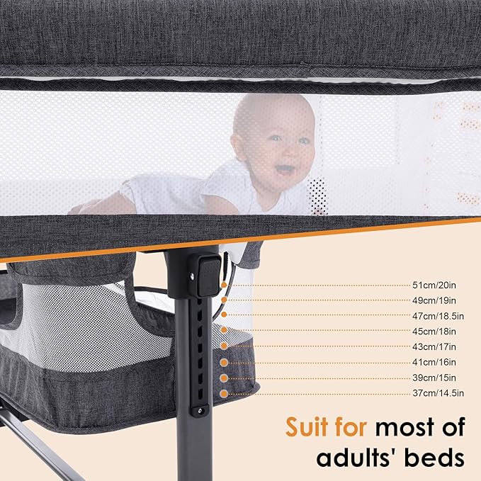 3 in 1 Baby Crib,Bassinet Bedside Crib Adjustable Portable Bed for Infant,Baby Newborn Must Have Bed,Grey