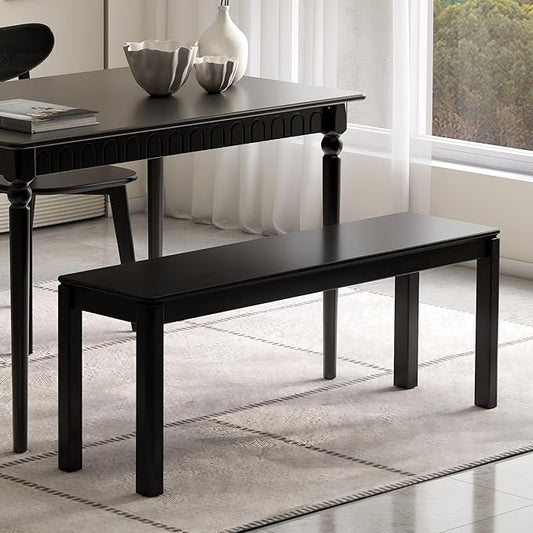47.2'' 100% Solid Wood Dining Bench, Oak Wood Long Bench for Dining Table, End of Bed, Entryway, Hallway, Sofa Back, Suqare Bench for Dining Room Kitchen Bedroom Living Room, Black