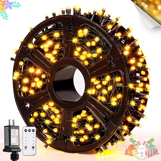 JMEXSUSS 400 LED String Lights for Outside, 132ft Warm White Twinkle Christmas Lights Plug in with Remote for Outdoor Indoor Garden Porch Wedding Tree Holiday Decor