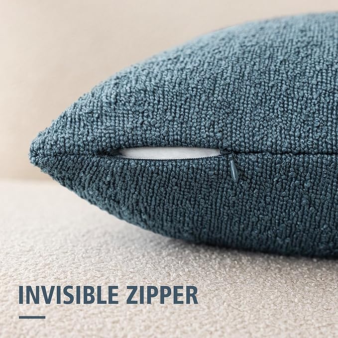 Foindtower Pack of 2, Decorative Textured Boucle Throw Pillow Covers Accent Solid Pillow Cases Cozy Soft Couch Cushion Case for Chair Sofa Bedroom Living Room Home Decor 22x22 Inch Misty Blue