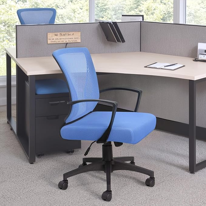 Furmax Office Chair Ergonomic Computer Desk Mesh Chair Mid Back Swivel Lumbar Support with Armrest (1, Blue)