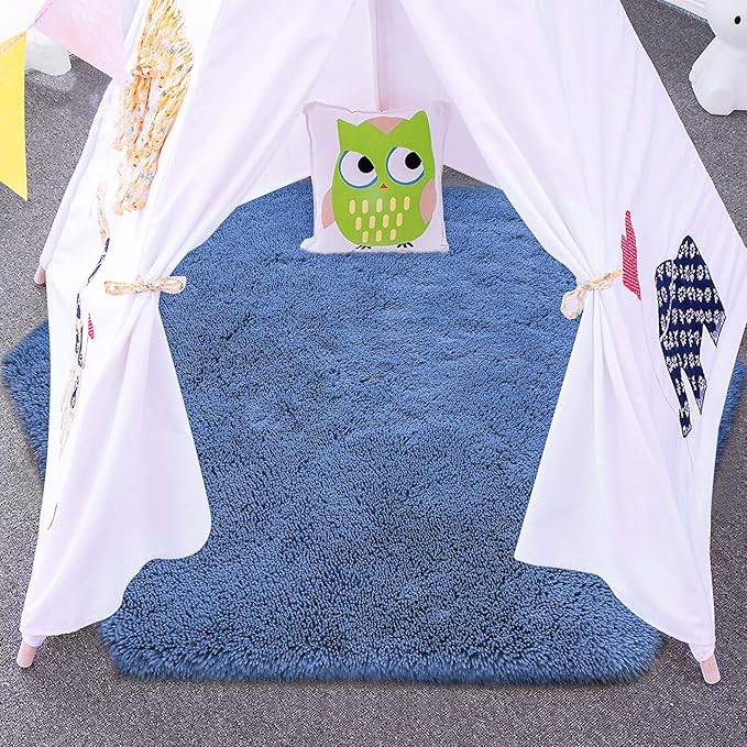 junovo Ultra Soft Rug for Nursery Children Room Baby Room Home Decor Dormitory Hexagon Carpet for Playhouse Princess Tent Kids Play Castle, Diameter 4.6 ft, Navy Blue