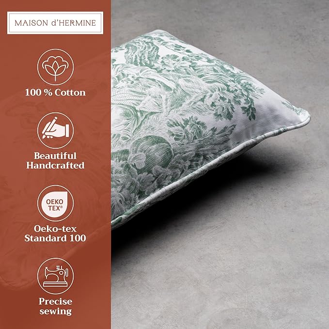 Maison d' Hermine Decorative Pillow Covers 12x20 Inch Rectangle 100% Cotton Throw Pillow Covers with Invisible Zipper for Couch, Chair, Sofas, Bedroom, Home (The Miller - Antique Green (White))