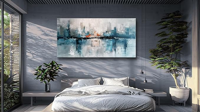 FUHAIHUA Canvas Wall Decor For Living Room Large Home Art For Office Bedroom Decoration Mural Abstract Painting Blue Pictures Prints Artwork Ready To Hang Aesthetic Decor 30x60 In