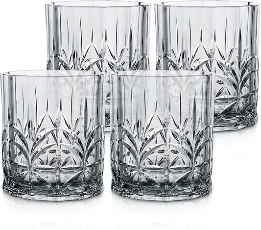 BELLAFORTE Shatterproof Tritan Plastic Short Tumbler, Set of 4, 13oz - Myrtle Beach Unbreakable Crystal Cut Old Fashioned Drinking Glasses for Party, Gifting - BPA Free - Dishwasher Safe - Smok Grey