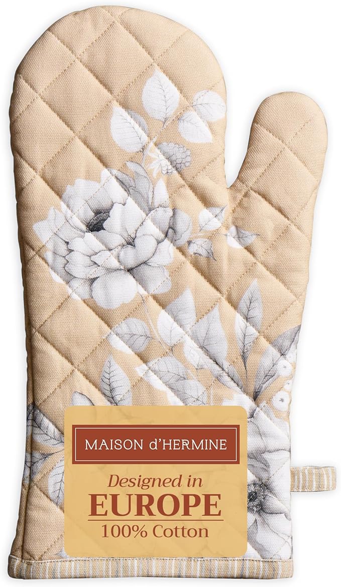 Maison d' Hermine Oven Gloves 100% Cotton Oven Mitt 7" x 13" with Loop Heat Resistant BBQ Cooking Gloves for Thanksgiving Christmas Decorations Baking Handling Hot Pans (Pack of 1, Pretty Autumn)