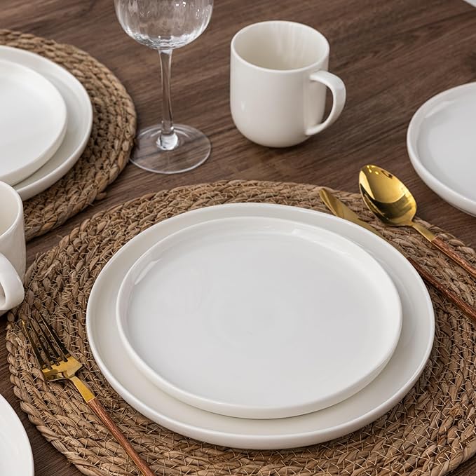 LERATIO Ceramic Dinnerware Sets for 6,Plates and Bowls Sets,Handmade Reactive Glaze Dishes Set,Chip Resistant and Scratch Resistant | Oven&Dishwasher & Microwave Safe- White &Wave(18PCS)