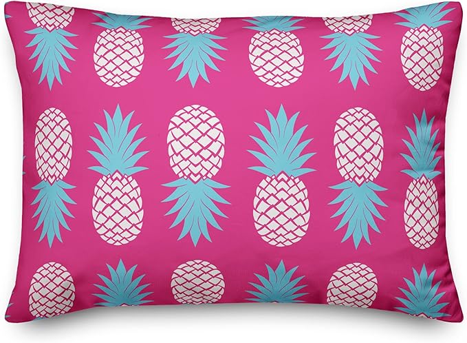 Pink and Blue Pineapples Indoor/Outdoor Pillow | Decorative Pillows for Living Room Couch Bed Sofa Patio, Fluffy Soft Cushion | Water Resistant Pink, 14x20