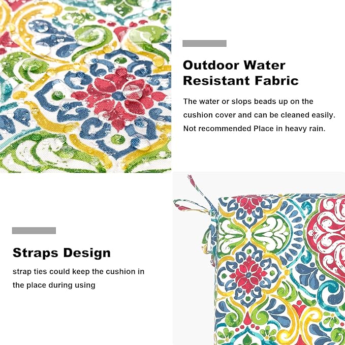 Set of 4 Outdoor Square Chair Cushions 18.5"x16"x2" for Patio, Water Resistant Patio Dining Seat Pads Replacement for Kitchen Garden and Outdoor Furniture Decoration - Damask Red