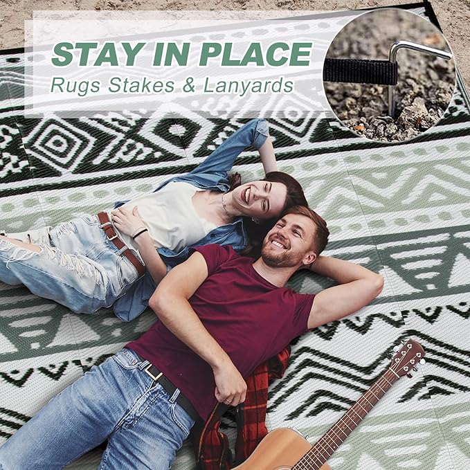 Lahome Outdoor Rug 8x10 Patio Waterproof, Reversible Outdoor Plastic Straw Rug for Camping, RV Patio Rugs Outside Large Carpet for Porch Deck Backyard Picnic(Grey/Black,8'x 10')