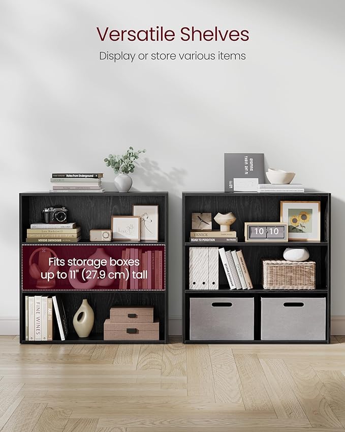 VASAGLE Custos Collection - Bookshelf, 3-Tier Bookcase, Book Shelf, Open Storage Shelf, 9.4 x 31.5 x 32 Inches, for Living Room, Home Office, Dinning Room, Ebony Black ULBC173T56