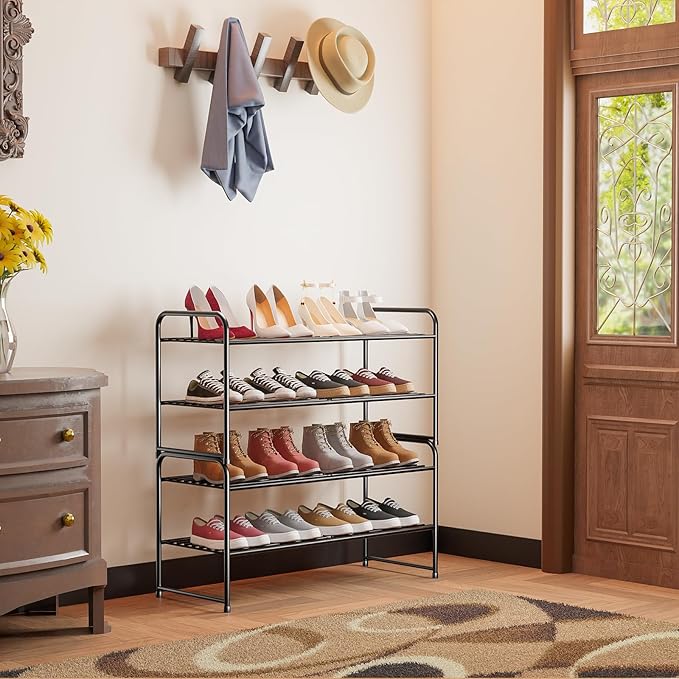 SUFAUY 2 Pack 2-Tier 33" Wide Shoe Rack, Shoe Shelf Storage Organizer for Entryway, Extra Large Capacity, Bedroom Footwear Organizer, Wire Grid, Black