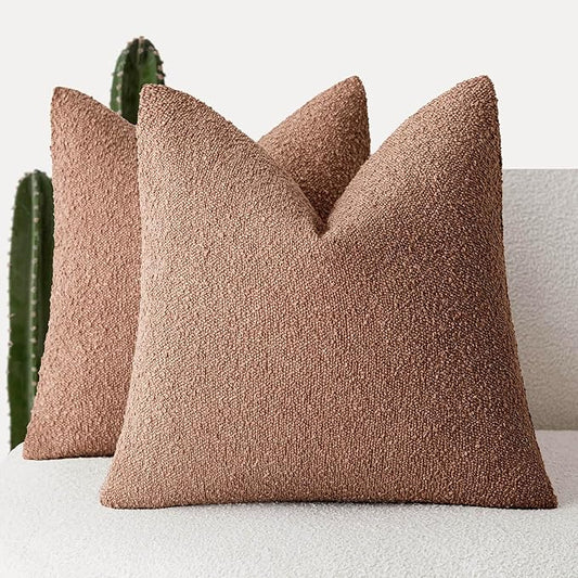 Foindtower Pack of 2 Textured Boucle Throw Pillow Covers Accent Solid Pillow Cases Cozy Soft Decorative Couch Cushion Case for Chair Sofa Bedroom Living Room Home Decor 20x20 Inch Dusty Orange Hazel