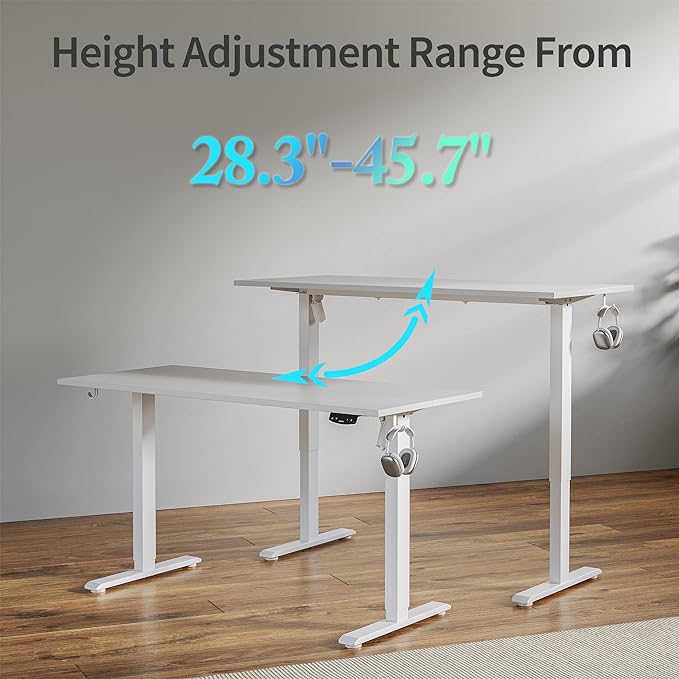 Agilestic Electric Standing Desk, 48 x 24 Inches Height Adjustable Desk, Sit Stand up for Work Office Home, Ergonomic Rising Computer Table with Memory Preset, White
