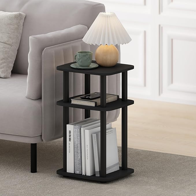 Furinno Just 3-Tier Turn-N-Tube Curve End Table, Side Table, 1-Pack, Americano/Black