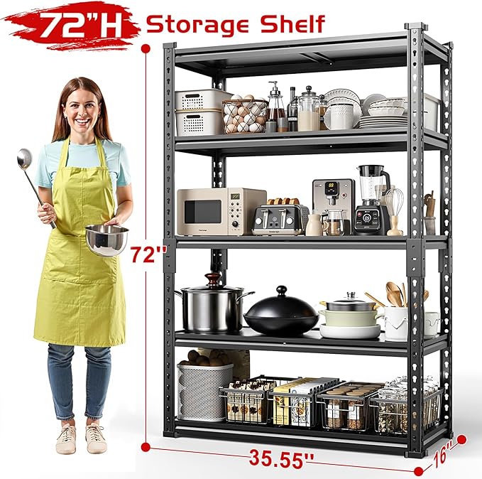 Upgraded 2020LBS Garage Shelving Units, Double Veneer Shelf Board for Waterproof and Anti-scratch, 5-Tier Storage Shelves Heavy Duty, 72" H Adjustable Metal Rack for Kitchen, Basement, Warehouse, 4PCS