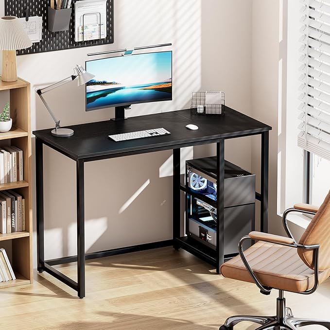SINPAID 40'' Gaming Desk with Shelves, Black Desk for PC, Small Computer Desk, Escritorios para Computadoras