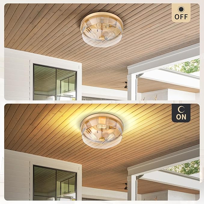 Gold Flush Mount Ceiling Light, 3-Light Hallway Light Fixtures, Modern Farmhouse Farmhouse Ceiling Light Clear Glass Brushed Gold Finish for Kitchen Porch Entryway