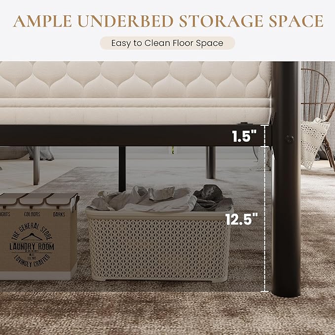 SHA CERLIN 14 Inch Twin Size Metal Bed Frame with Iron-Art Headboard and Footboard,Under Bed Storage Space,Platform Bed with Metal Slats Support,Easy Assembly,Noise Free,No Box Spring Needed,Black