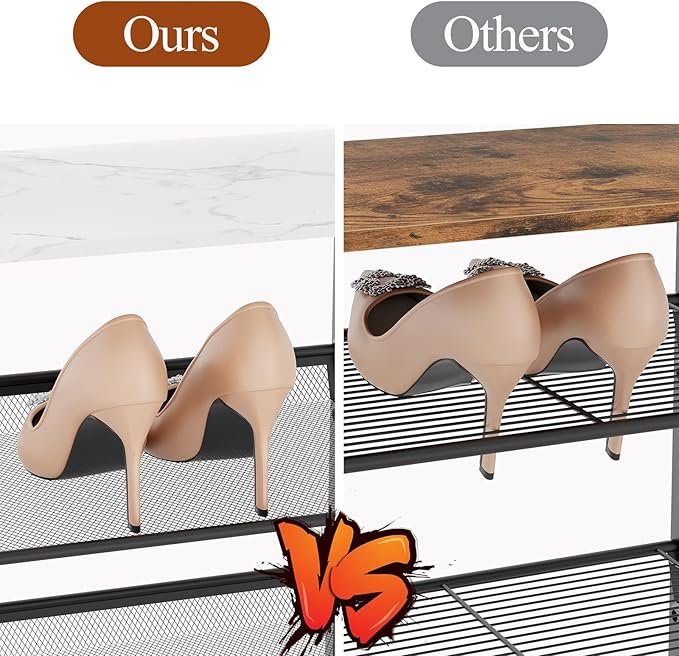 Garden 4 you 3 Tiers Narrow Shoe Rack,Small Space Freestanding Shoe Storage Organizer with White Wooden Tabletop,Adjustable Metal Shelf Stackable Shoe Shelf for Entryway Hallway Living Room Closet