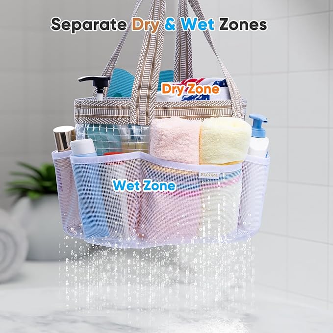 Mesh Shower Caddy Portable for College Dorm Room Essentials with Waterproof Phone Pouch, Shower Bag with Reinforced Bottom for Beach,Camping, Swimming,Gym, Quick Dry Toiletry Bag with 6 Pockets