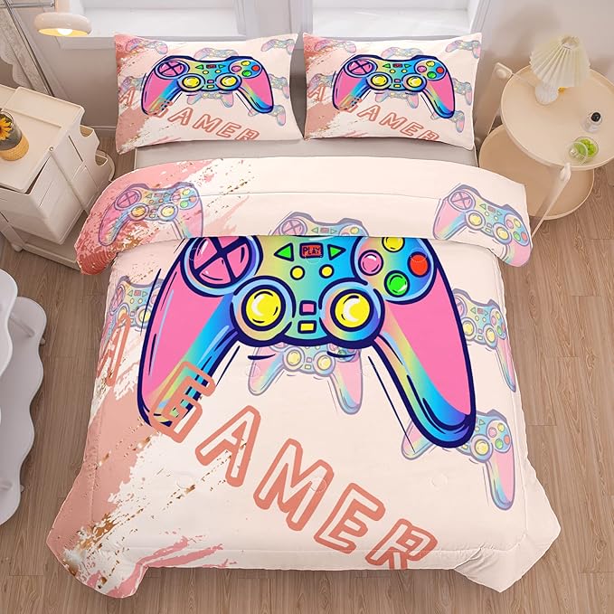 Tailor Shop King Size Gaming Bed Set for Kids Girls Teen,Gaming Comforter for Boys,Gaming Bedding Set All Season with 1 Comforter and 2 Matching Pillowcase…